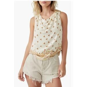 Free People Silas Print Cowl Neck Open Back Top Ivory Combo Size L